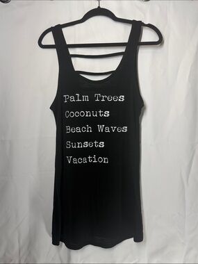 Xhilaration Black Graphic Swim Coverup Tank with Strappy Back